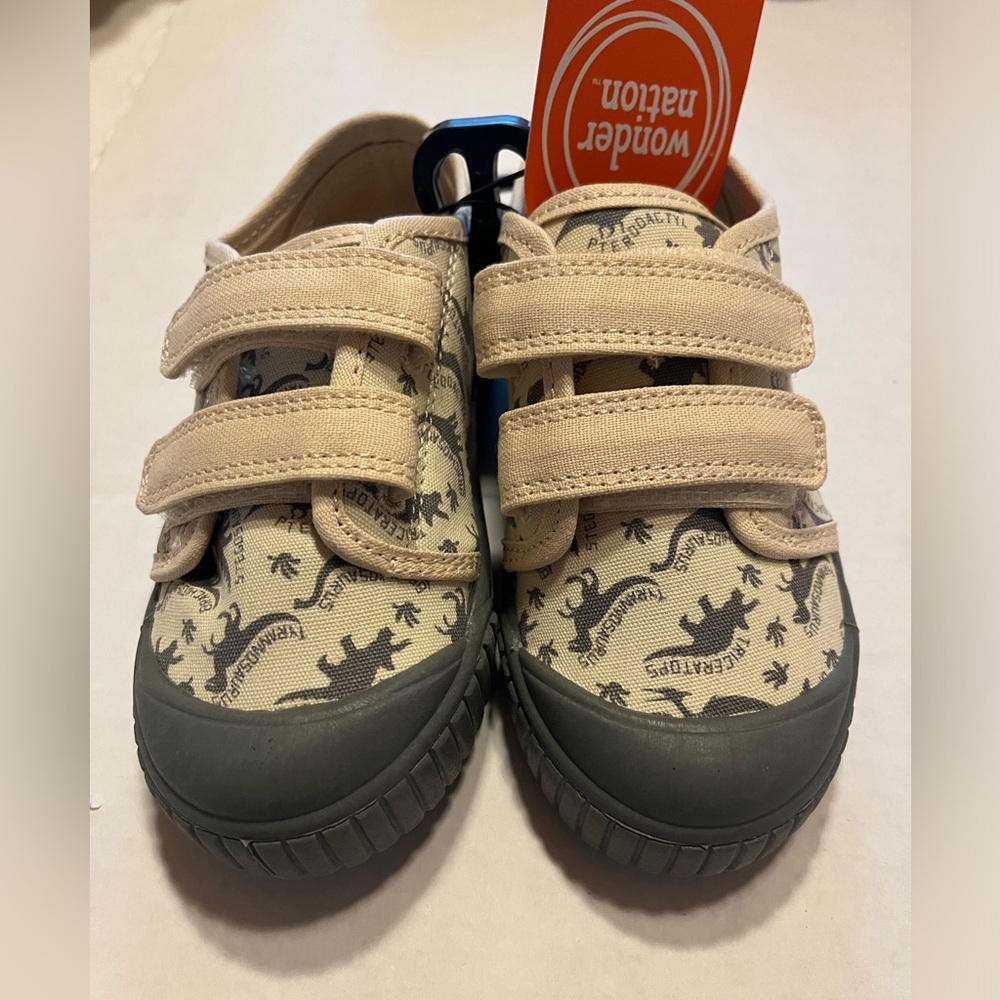 wonder nation Beige Canvas dinosaur Sneakers with hook & loop closure